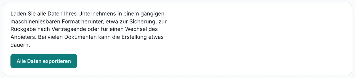 Mein Zugang: alle Daten der Organisation als ZIP exportieren