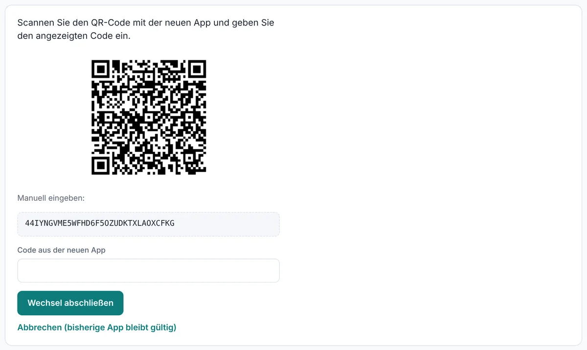 Zweiten Faktor wechseln: QR-Code mit der neuen App scannen