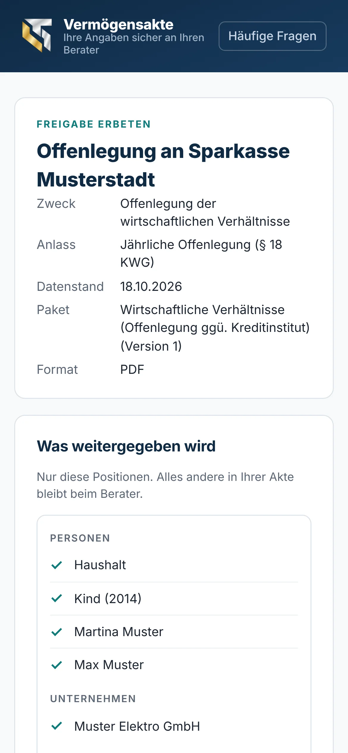 Freigabe einer Offenlegung am Handy
